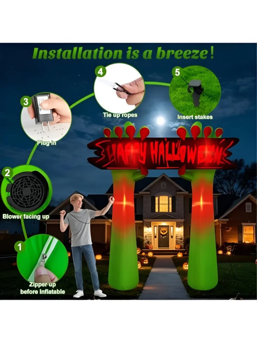 8FT Tall Halloween Inflatable Hand Archway Outdoor Decoration